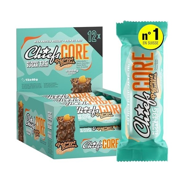 Chiefs Protein Core Bar Peantu Butter • Barre protéinée premium avec 13g de protéines & 163 kcal par barre • Sans sucre ajo