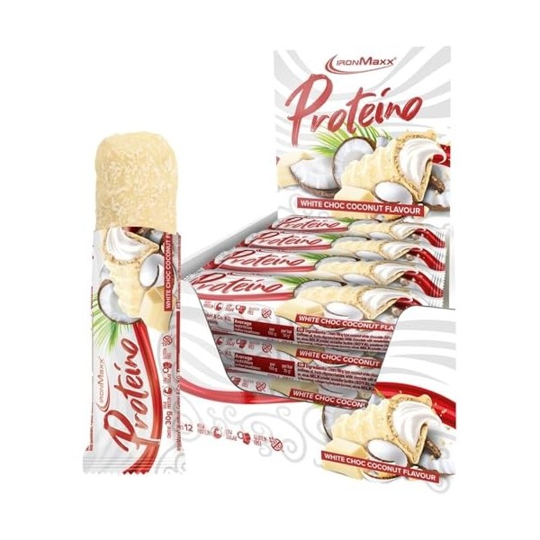 IronMaxx Proteino Barre Protéinée - Dark Choc Coconut, 12 x 30g | Barre high-protein à base de gaufre, faible en sucre, sans ...