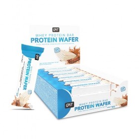 QNT barre Protein Wafer yoghourt vanille, 32% de pure whey protéines, texture croquante, faible taux de sucre, boîte de 12 ba
