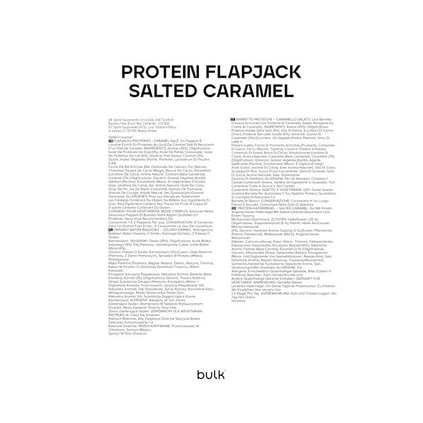 Bulk Barre Flapjack Protéinée | Caramel Salé | 15 g de protéines | En-cas moelleux à l’avoine | Texture fondante, format de p