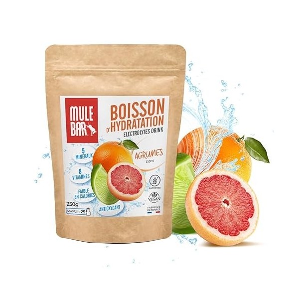 Mulebar Boisson DHydratation En Poudre - Fruits Rouges - Antioxydant - 8 Vitamines - 5 Minéraux - Electrolytes - Goût Très P ...
