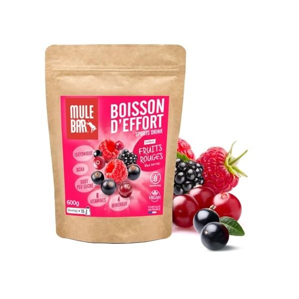 Mulebar Boisson DHydratation En Poudre - Fruits Rouges - Antioxydant - 8 Vitamines - 5 Minéraux - Electrolytes - Goût Très P ...
