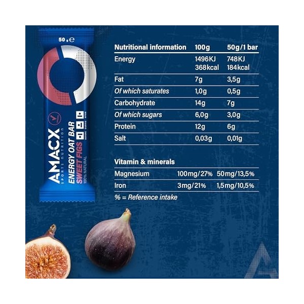 AMACX Barre Energetique Sport à l’avoine – Healthy Snacks Riches en Glucides & Magnésium – 12 x 50g – Barre Protéinée pour En