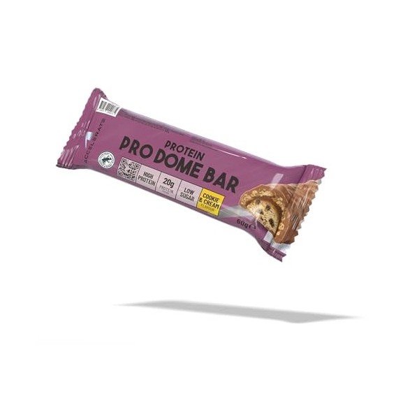 Accelerate Nutrition Pro Dome Bar Cookie - Lot de 12 barres riches en protéines au goût Cookie - 60 grammes Barres nutritives