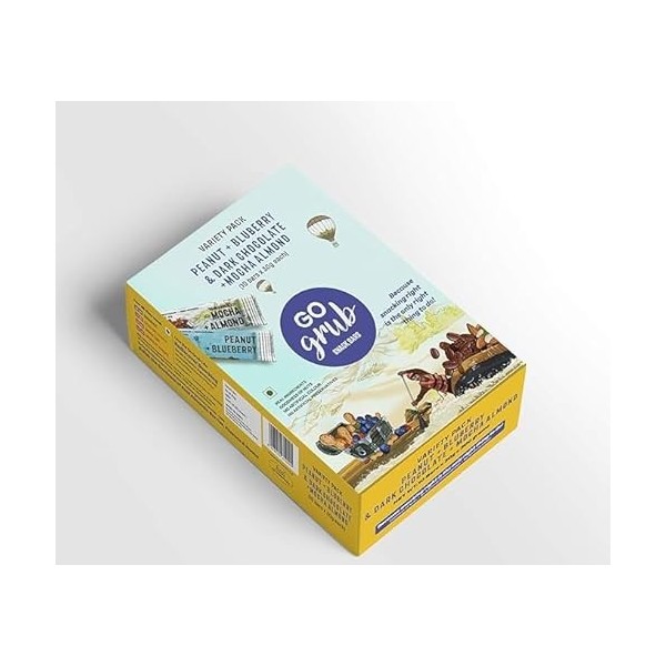 Go Grub Variety Box 5 Mocha Almond Bars + 5 Peanut Blueberry Bars Crunchy Protein Bars with Peanuts, Real Almonds & Berries N...