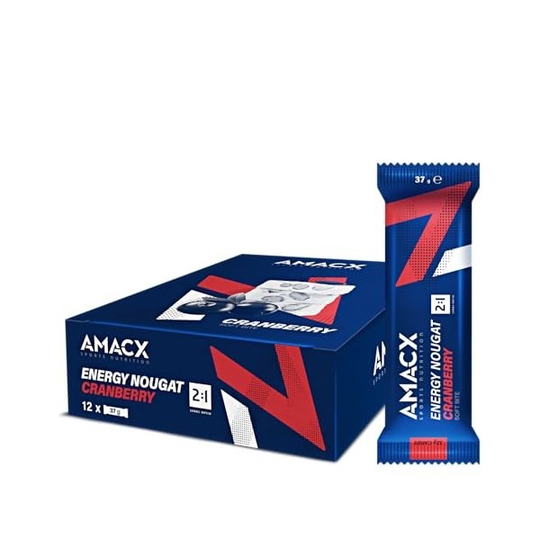 AMACX Barre Energetique Sport Nougat – Healthy Snacks pour Sportifs d’Endurance – Paquet de 12 – Avec Glucose & Fructose – 32