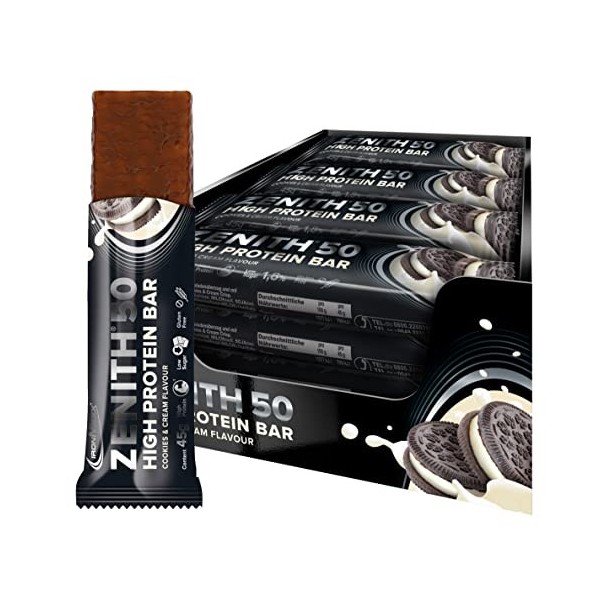 IronMaxx – Barre Protéinée Zenith 50 – Brownie Chocolat Crisp 16 x 45 g – Barre protéinée sans sucre, protein bar riche en pr...