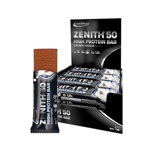IronMaxx – Barre Protéinée Zenith 50 – Brownie Chocolat Crisp 16 x 45 g – Barre protéinée sans sucre, protein bar riche en pr...