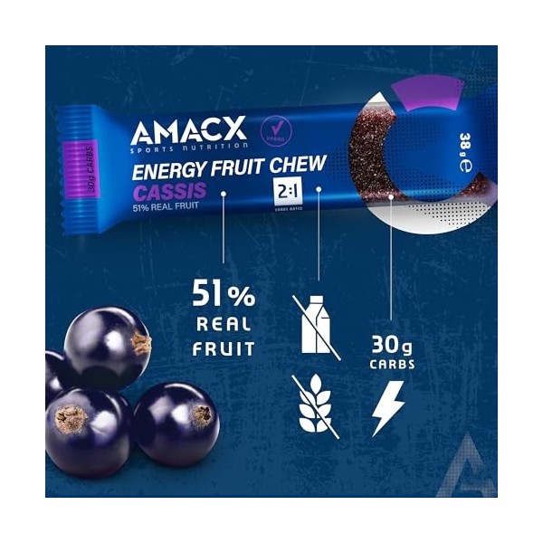 AMACX Barre Energetique Sport Fruit Chew – Paquet de 12 – Pate de Fruit Sport avec Electrolyte – Healthy Snacks Vegan – Sans 