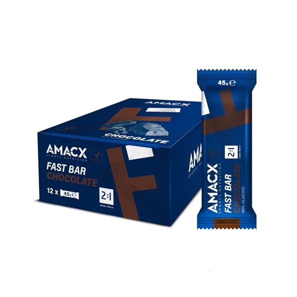 AMACX Fast Bar – Barre Energetique Sport – 40% d’amandes – Pack de 12 – Vegan Healthy Snacks – Barre Protéinée pour Sportifs 