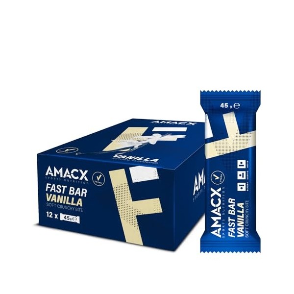 AMACX Fast Bar – Barre Energetique Sport – 40% d’amandes – Pack de 12 – Vegan Healthy Snacks – Barre Protéinée pour Sportifs 