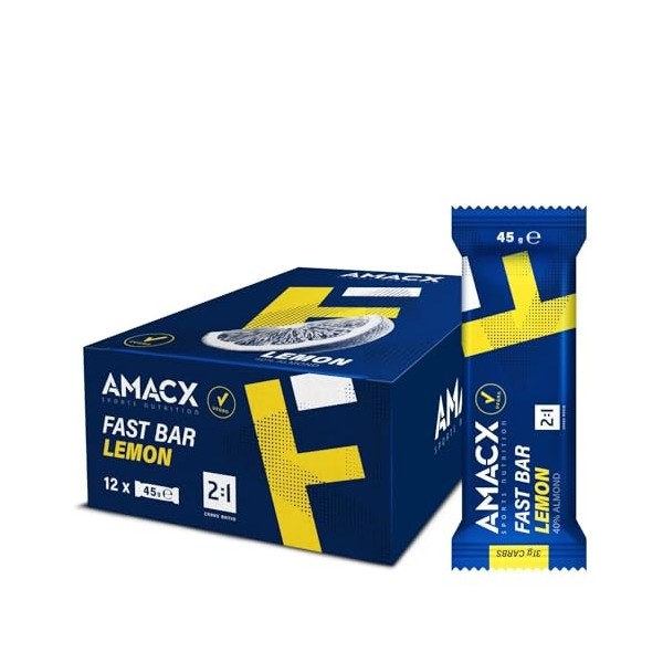 AMACX Fast Bar – Barre Energetique Sport – 40% d’amandes – Pack de 12 – Vegan Healthy Snacks – Barre Protéinée pour Sportifs 
