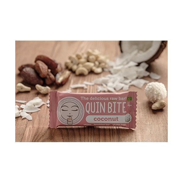 QUIN BITE Noix de Coco - Barre aux fruits et noix - 12 bars 12x30g . QUIN BITE - The delicious raw bar!