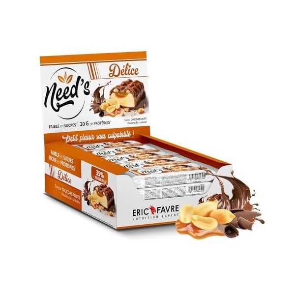 NEEDS BARRE DELICE Protéinée - Display 12 unités - 20g de protéines par barre - Collation saine post-training - Enrichie en 