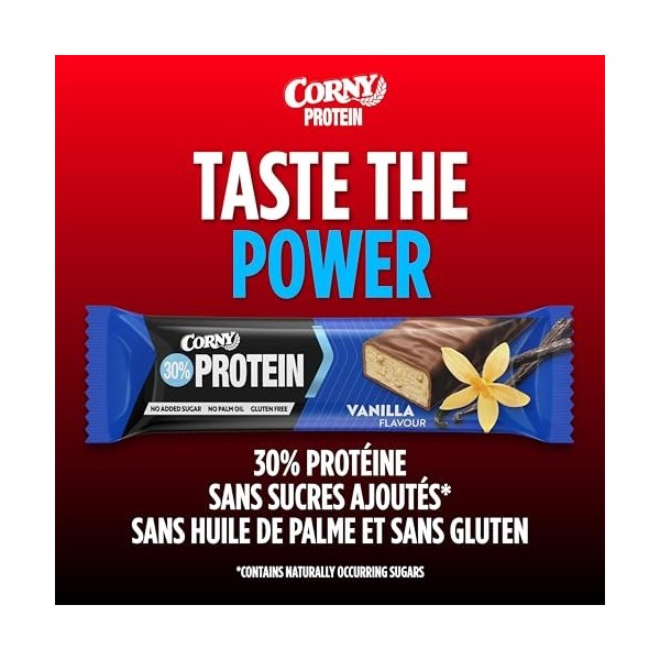Barres protéinées, Corny Protein,Chocolat et Vanille,13,5 gr de protéines, 0% de sucres ajoutés, Pack de 18x50g, Taste the Po