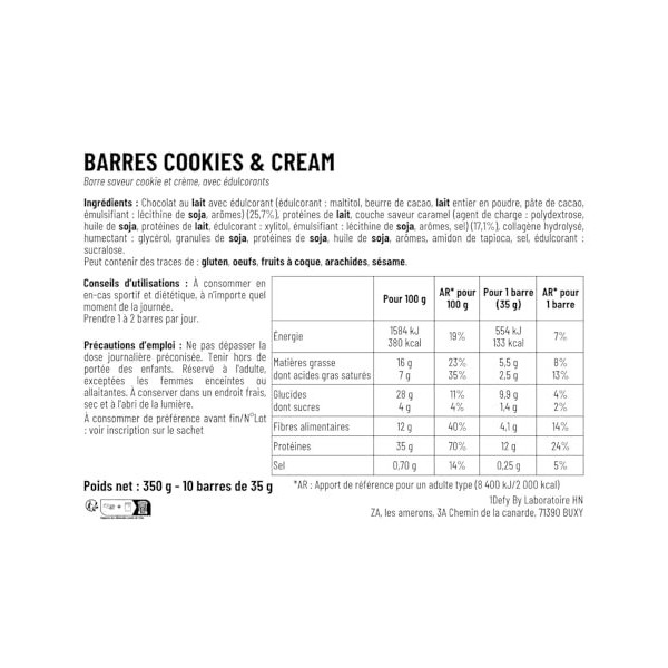 Barre protéinée Cookie & Cream - 1Defy - Boite de 10 barres
