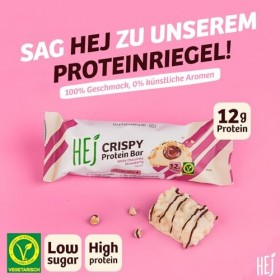 HEJ Crispy Protein Bar - Par barre 1,9g de sucre - Par barre 14g de protéines - Saveur: White Chocolate Strawberry - 12 x 45g