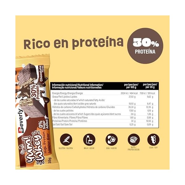 Beverly Yum Whey Bar - Délicieuse barre protéique en glaçage au chocolat à 30 % de protéines - Coffret de 24 barres de 35 g -