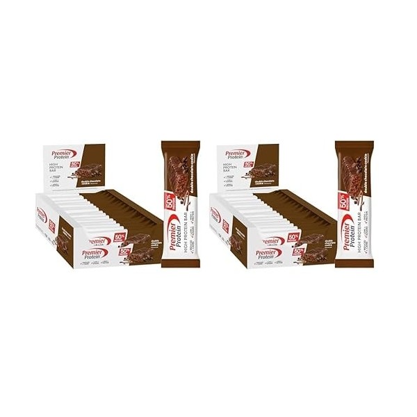 Premier Protein High Protein Bar Double Chocolate Cookie 16x40g - Haute teneur en protéines + Sans huile de palme Lot de 2 B...