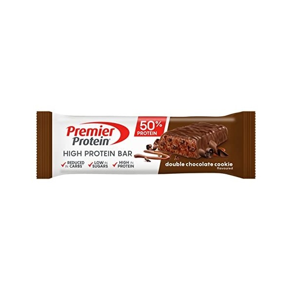 Premier Protein High Protein Bar Double Chocolate Cookie 16x40g - Haute teneur en protéines + Sans huile de palme Lot de 2 B...