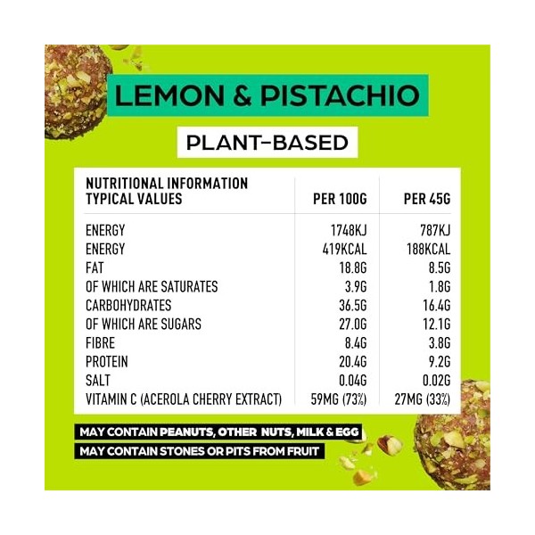 The Protein Ball Co Protein Balls 45g Pack of 10 Lemon and Pistachio 