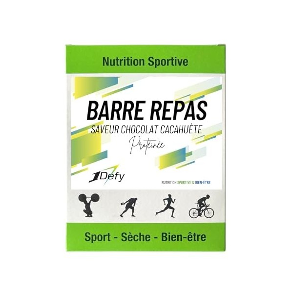 Barre repas - Saveur Chocolat Cacahuète - Substitut de repas - Barre nutritive complète - 1Defy - Boite de 10 barres