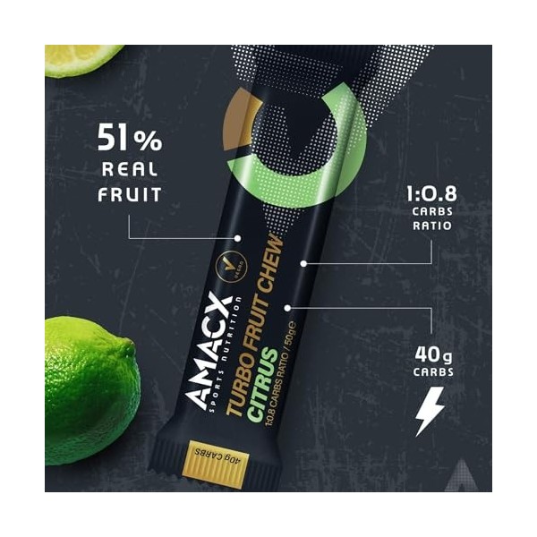 AMACX Turbo Barre Energetique Sport Fruit Chew – Paquet de 12 – Pate de Fruit Sport avec Electrolyte – Healthy Snacks Vegan –...