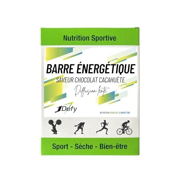 Barre énergétique diffusion lente - Saveur Chocolat Cacahuète - Barre effort long - Barre endurance - 1Defy - Boite de 8 barr