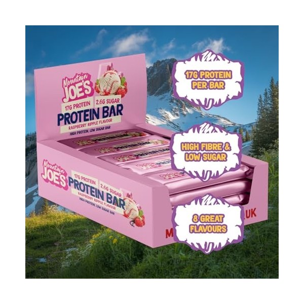 Mountain Joes Barre protéinée 12 x 55 g ondulation framboise 