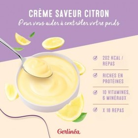 GERLINÉA – Crème Repas Minceur Citron – Substitut de Repas Riche en Protéines, 10 Vitamines et 6 Minéraux – 18 Repas – Poudre