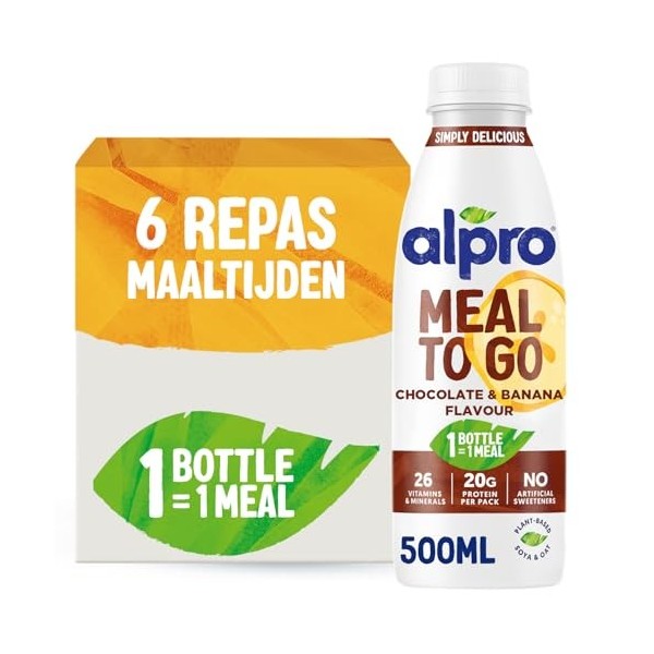 Alpro Boisson Substitut de Repas Choco-Banane 500ml – 6 x 500g - Repas Complet à Boire