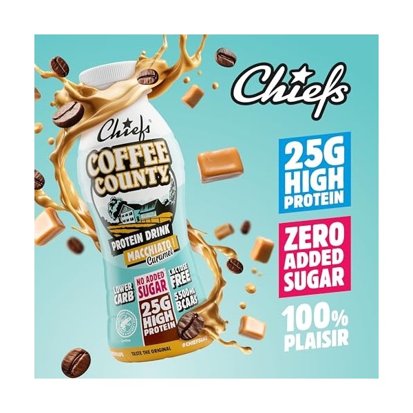 Boisson protéinée - Chiefs Milkshake Macchiato - Sans sucre ajouté et sans lactose - Riche en protéines avec 25 g de protéine