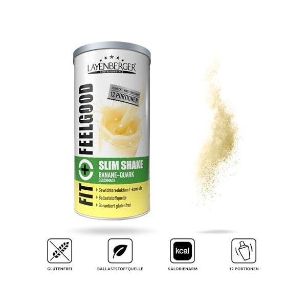 Layenberger Fit+Feelgood Slim Shake Powder, substitut de repas pour 12 portions de 213 kcal 1 x 396 g - Quark banane Shakes d...