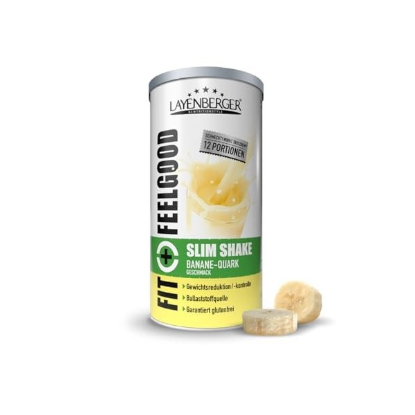 Layenberger Fit+Feelgood Slim Shake Powder, substitut de repas pour 12 portions de 213 kcal 1 x 396 g - Quark banane Shakes d...