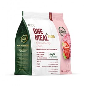 NUPO One Meal +Prime Vegan Shake – Fraise I Shakes de remplacement de repas savoureux pour un régime équilibré I Riche en pro
