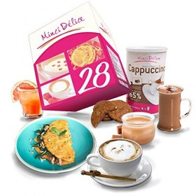 Régime hyperprotéiné sur 28 jours avec Petit-déjeuner Cappuccino - Perte de poids - Pack de 66 produits + 1 shaker + 1 guide 