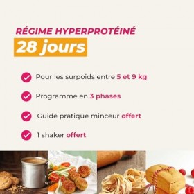 Régime hyperprotéiné sur 28 jours avec Petit-déjeuner Cappuccino - Perte de poids - Pack de 66 produits + 1 shaker + 1 guide 