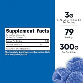 Nutricost Malate de L-citrulline 2:1 - 300 g - 3 g de malate de L-citrulline par portion, sans gluten, sans OGM, végétalien 