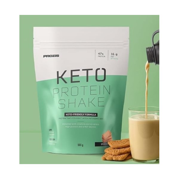Prozis Keto Protein Shake 500 gr - protéines adaptées à un régime cétogène, multi-goûts spéculoos 