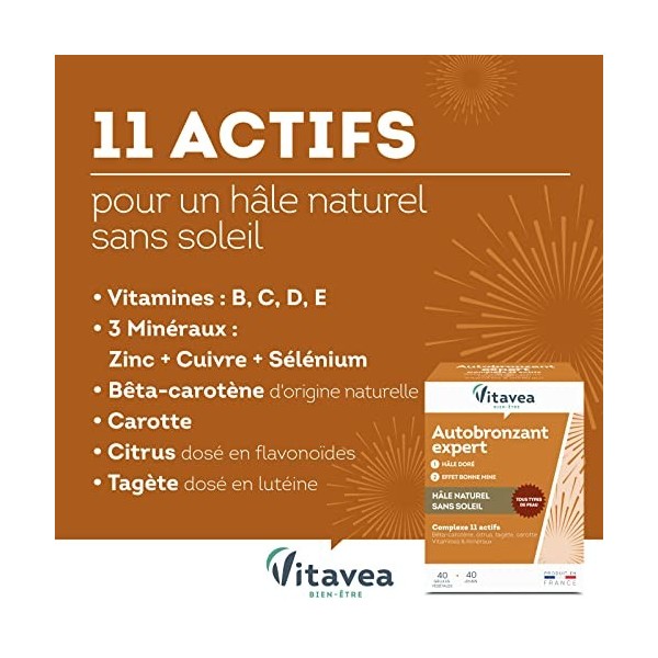 Vitavea bien-être - Autobronzant Expert - Hâle Doré et Effet Bonne Mine - Teint lumineux Sans Soleil - Complément Alimentaire...