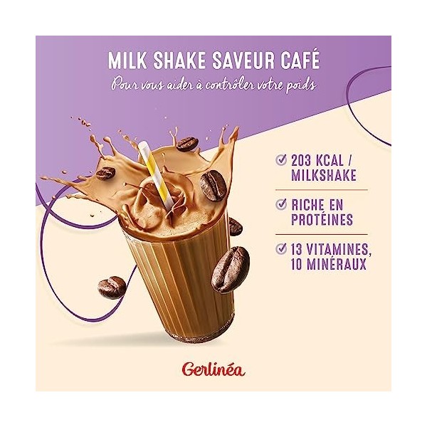 Gerlinéa - Milk-Shake Minceur - Substitut de Repas Complet et Rapide Saveur : Café - 206082 Lot de 4 
