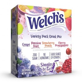 Welchs Singles To Go Variety Pack Watertok Mélange de boissons en poudre, contient 4 saveurs : raisin, fruit de la passion, 