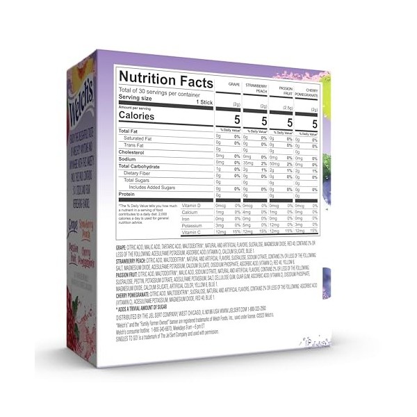 Welchs Singles To Go Variety Pack Watertok Mélange de boissons en poudre, contient 4 saveurs : raisin, fruit de la passion, 