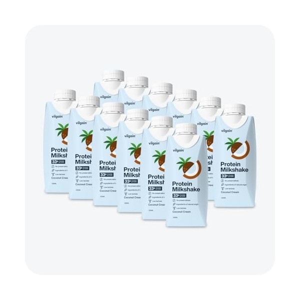 Vilgain Milkshake protéiné, 33 g de protéines par portion, faible teneur en lactose, shake protéiné de lait prêt à lemploi, 
