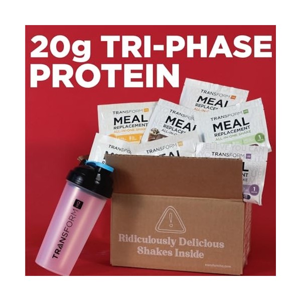 TransformHQ Boîte de remplacement de repas avec shaker - 7 paquets de secousses à portion unique