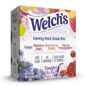 Welchs Singles To Go Variety Pack Watertok Mélange de boissons en poudre, contient 4 saveurs : raisin, fruit de la passion, 