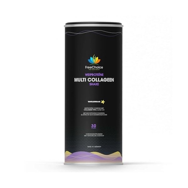 Shake protéiné Multi Collagène, Vanille, 30 Portions, 30g Protéines par Portion, 5 Types de Collagène
