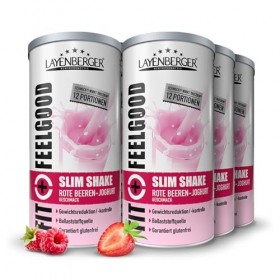 Layenberger Fit+Feelgood Slim Shake Powder, substitut de repas pour 72 portions, 213 kcal 6 x 396 g - Yaourt aux baies roug S...