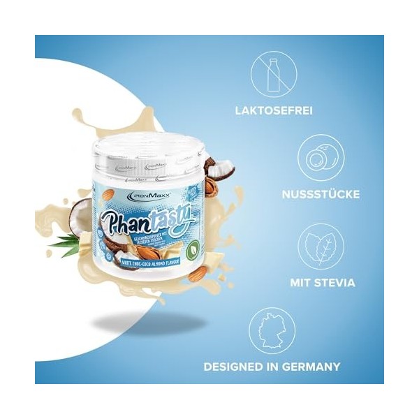 IronMaxx Phantasty - White Choc Coco Almond 250g Boîte | Poudre aromatisante végane avec morceaux de fruits ou noix | Alterna...