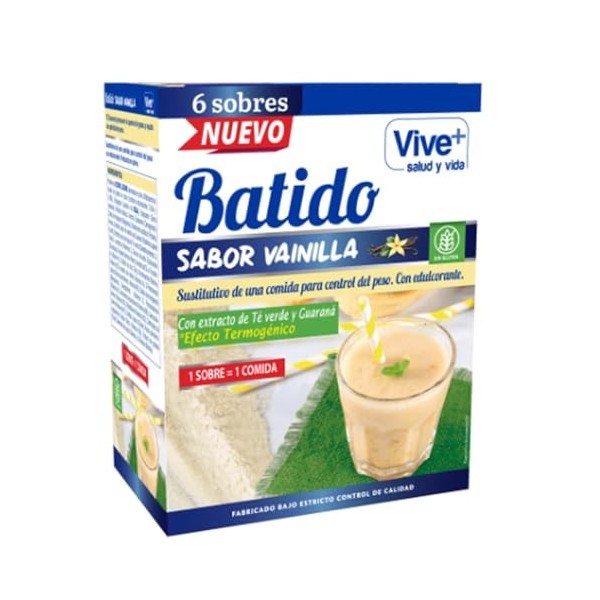 Lot de 6 shake de remplacement de repas à la vanille avec extrait de thé vert et guarana 180 g.